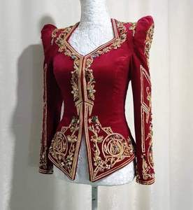 2023 Trendy Golden Embroidery Maroon Silk <b>Jacket</b> with Crystal Beads and Glass Stone Work <b>for</b> <b>Wedding</b> Parties in Middle East - Product Image 1