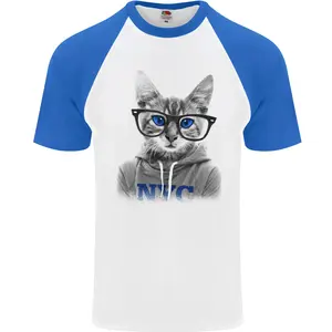 New York City Cat With Glasses & Contrast Short Sleeve Beautiful Design men Shirts