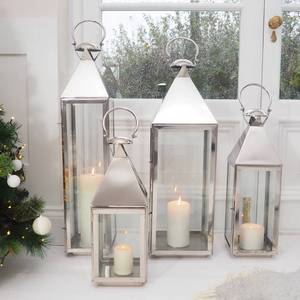 <b>Set</b> of 2 Luxury Metal Clear Glass Candle <b>Lanterns</b> Sliver Finished for Home & Wedding Decorative Hanging <b>Lanterns</b> - Product Image 3