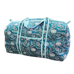 Bolso de lona acolchado floral elegante, bolso de mano diario de algodón con estampado de bloques - Product Image 2