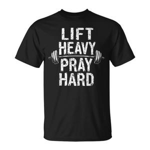 Camiseta motivacional para gimnasio y entrenamiento: Levanta pesas, reza mucho - Product Image 1