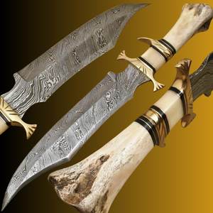 Cuchillo Bowie de Supervivencia, Caza y Camping, Personalizado al por Mayor, OEM/ODM, Acero de Damasco, Mango de Hueso de Camello - Product Image 4