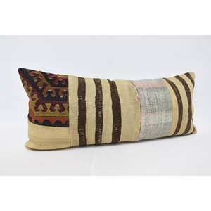 Beige 18x18 Wool Woven Kilim Patchwork <b>Pillow</b> Eco Friendly Non-Slip Luxury Fluffy Rectangle Decorative Accent Vintage Pattern - Product Image 3