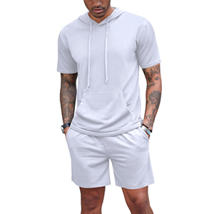 Vente en gros 100% coton Gym Sportswear 2Pcs Set Casual O-Neck Muscle Shirt Fitness Shorts Patchwork Motif Comprimé Plus Size - Product Image 4