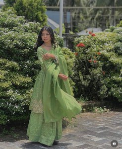Women's Designer Cinon Silk Siquwan Traditional Salwar Kameez Embroidery <b>Work</b> <b>Top</b>-Bottom Dupatta Quick Dry All Seasons Regular - Product Image 1