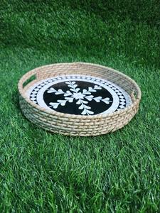 Plateau de service en rotin incrusté de nacre de haute qualité, design unique, fabriqué en Inde, nouveau produit en bois - Product Image 5