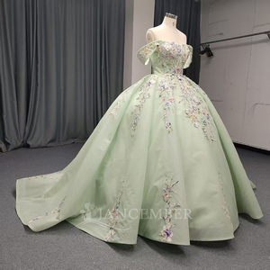 ANY200 Robe de soirée vintage à col bateau vert menthe avec perles et cristaux, longueur au sol, pour femmes - Product Image 2