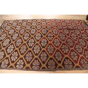 5.8x9.8 ft Turkish Vintage Rug, Large Rug, <b>Brown</b> Red Abstract <b>Wool</b> Rug - Product Image 3