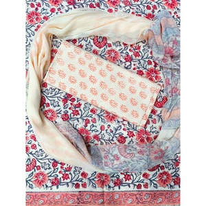 <b>Red</b> Floral Jaal Print Hand Block Cotton Salwar Kameez with Shiffon Dupatta Hand Drawn Ethnic Style Sari Soft Stitched (HBS0008) - Product Image 1