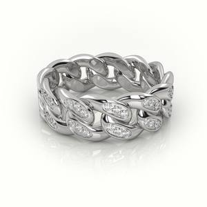 Anillo de Cadena Cubana con Diamantes Incrustados en Oro Blanco Sólido de 14k y 20k de Miami para Hombre, para Usar en Fiestas - Product Image 2