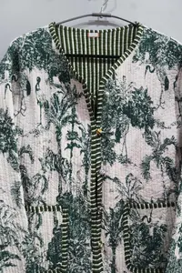 Women's Reversible Cotton Quilted Jacket Hand Block Print Indigo Coat with Short Style Women's Coat - Product Image 3