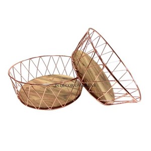 Alambre de metal de diseño elegante único y juego de madera de la mejor calidad de 2 cuencos para servir suministros de centro de mesa de la India - Product Image 1