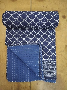 Wholesale New Print Cotton Fabric Indigo Dye Fabric Blanket Throw <b>Bedspread</b> Kantha Handstitched Hotel <b>Quilt</b> Bedsheet Boho <b>Quilt</b> - Product Image 2