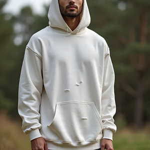 Sudadera con capucha de mezclilla personalizada para hombre, sudaderas de mezclilla rasgadas, sudaderas con capucha de manga larga con dobladillo lavado desgastado para hombre - Product Image 6