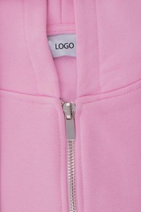 Ensemble de survêtement unisexe rose à capuche en polaire anti-plis, coupe ample longue, 100 % coton, couleur unie, décontracté, imprimé en relief - Product Image 6