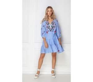 Robe courte à manches longues avec broderie florale, pour occasions, robe de créateur à la mode - Product Image 1