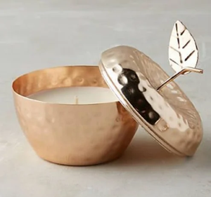 Pot de bougie en métal doré en forme de pomme mignon de grossiste indien direct couvercle de feuille élégant bougeoir en métal de cuivre en laiton élégant" - Product Image 1