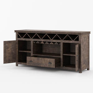 Aparador de Madera de Teca Maciza Ecológico Hecho a Mano, Estilo Rústico Antiguo, con Estante para Botellas de Vino y Copas, Muebles para el Hogar - Product Image 3