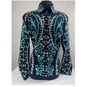 Conjunto de chaqueta de espectáculo de equitación estilo occidental elegante personalizado unisex camisa de botón a presión con pantalones para competiciones ecuestres - Product Image 1