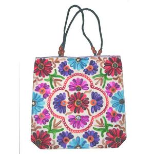 Multicolor Bohemian Cotton Tote <b>Bag</b> Vibrant Handcrafted Embroidery Large Capacity Portable Zipper Closure Women's Messenger <b>Bag</b> - Product Image 3