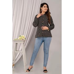 Veste noire matelassée en coton léger pour femme, imprimée - SHKL1016 - Product Image 3