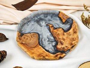 Plateau de service en bois de résine, plateau à charcuterie, plateau de service rond et plateau de service en bois, plateau à fromage, cadeau de nouvelle maison - Product Image 4