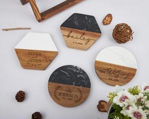 ที่รองแก้วทำจากไม้และเรซิ่นพร้อมลายหินอ่อนสุดหรูเครื่องใช้บนโต๊ะอาหารสไตล์คลาสสิกสำหรับบ้านสมัยใหม่ - Product Image 2