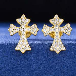 White Gold 925 Sterling <b>Silver</b> VVS Moissanite Diamond Cross Stud <b>Earrings</b> <b>for</b> <b>Men</b> Fine Christian Jewelry <b>for</b> Parties - Product Image 2