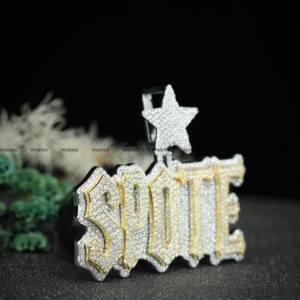 Collar con Colgante Personalizado con Nombre, Incrustaciones de Moissanita en Dos Tonos, Plata de Ley 925, Estilo Hip Hop, Corte Redondo, Joyería Navideña - Product Image 4