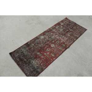 Turkish <b>Runner</b> Rug 2.1x5.6 ft (65x172 cm), Vintage <b>Red</b> Ombr Wool Rug - Product Image 3