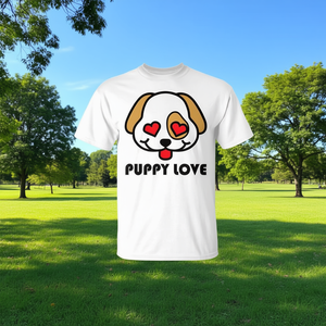 Camiseta Puppy Love Dog Heart Eyes, cuello redondo blanco, unisex, talla para adultos S M L XL XXL - Product Image 1