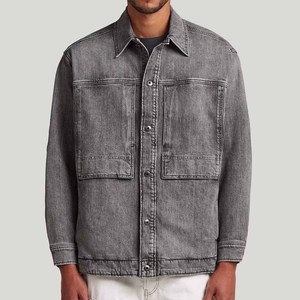 Contrasting colors <b>jacket</b> for <b>men</b> grey washed denim button up <b>jacket</b> vintage casual outerwear long sleeve <b>trucker</b> style fashion - Product Image 2