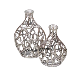 Florero de metal artesanal, decoración de mesa, jarrón de metal de nuevo diseño, estilo martillado en níquel, decoración para sala de estar - Product Image 3