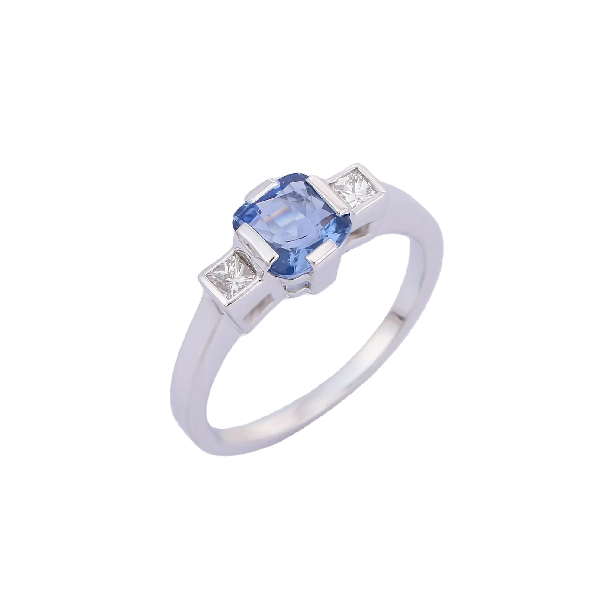 럭셔리 쥬얼리 천연 블루 사파이어 쿠션 모양 다이아몬드 반지 18K 솔리드 화이트 골드 반지 도매 기념일 선물