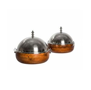 Premium Wood And Stainless Steel Hotpot Stylish Handmade Casserole <b>Food</b> <b>Warmer</b> Round Shape <b>Buffet</b> <b>Server</b> For Hotel Catering Use - Product Image 1