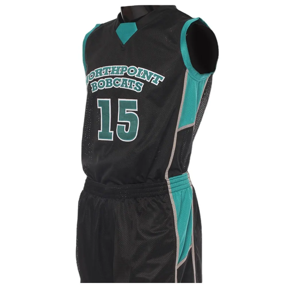 Wholesale price Basketball uniform sets black and teal basketball mesh uniforms team set custom design design basketball uniform