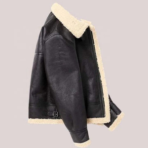Veste en cuir de fourrure de mouton marron pour hommes B3 Bomber RAF Style toile en peau de mouton véritable pour l'hiver vente en gros cuir de fourrure d'aviateur - Product Image 2