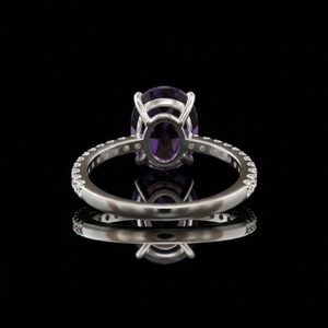 Certified 925 <b>Silver</b> Fine Islamic Engagement <b>Wedding</b> <b>Band</b> Ring Natural Amethyst Oval Cut Prong Set Rhodium Plated Vintage Third - Product Image 4