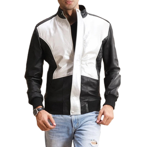 Vestes pour hommes, couleur noir et blanc, cuir véritable, veste en cuir de motard, veste de moto pour hommes en 2026 - Product Image 1