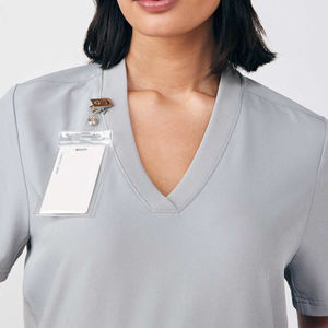 Top de corte moderno con cuello en V para mujer Top de manga con muesca y cuello de 3 bolsillos Papaya brillante - Product Image 2