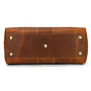 Sac de voyage en cuir véritable marron avec fermeture à glissière pour les voyages - Product Image 2