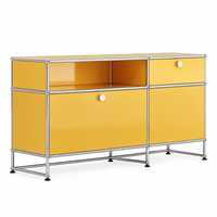Buffet Modulaire Jaune en Acier avec Cadre Chromé, Meuble de Rangement Bas pour Salon, Console Multimédia