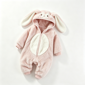 Combinaison bébé en peluche rose personnalisée, combinaison à capuche en polaire, costume de lapin pour nouveau-né, combinaison de neige en peluche douce pour bébé - Product Image 3