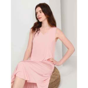 Camisón de Noche Personalizado Premium para Mujer, Cuello en V, Tejido de Bambú, Suave, Color Rosa, Elegante, Tipo Pijama Largo - Product Image 5