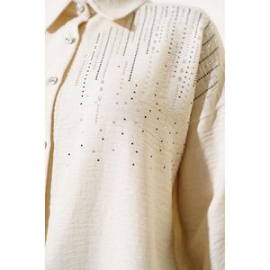 Shoulder <b>Stone</b> Embellished Shirt Beige - Product Image 1