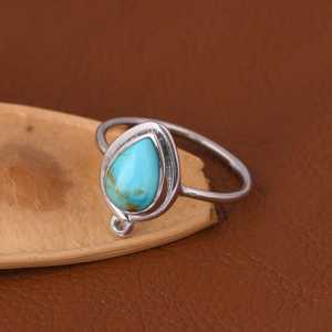 Anillo de Boda de Plata de Ley con Turquesa Kingman en Forma de Lágrima, Estilo Boho Suroeste, Joyería de Lujo con Piedra Natural para Mujer - Product Image 5