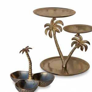 Juego de Servicio con Diseño de Palmera Tropical, Soporte para Cupcakes de 2 Niveles de Metal Dorado, con Tazón para Condimentos de 3 Compartimentos, Decoración para Fiestas, CE - Product Image 2