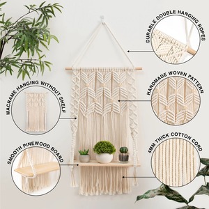 Estante colgante de pared de macramé de primera calidad, decoración Bohemia para el hogar con atractivos estantes de macramé, patrón de naturaleza muerta - Product Image 6