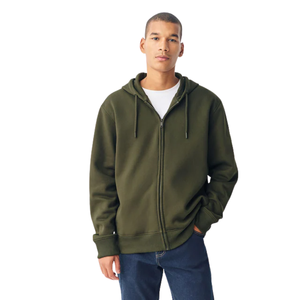 Sweat-shirt à capuche unisexe en molleton de coton vert olive, fermeture éclair intégrale, sweat-shirt à capuche décontracté d'hiver, streetwear, vente en gros, usine - Product Image 2
