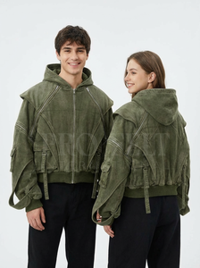 Sweat à capuche décontracté lourd à fermeture éclair, veste oversize streetwear, coupe ample tendance, vêtements de sport personnalisés lavés, vente en gros de sweats à capuche - Product Image 6